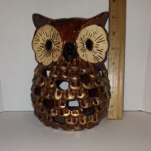 Red And Black Marbled Owl Gold Accents Candle Holder Luminary